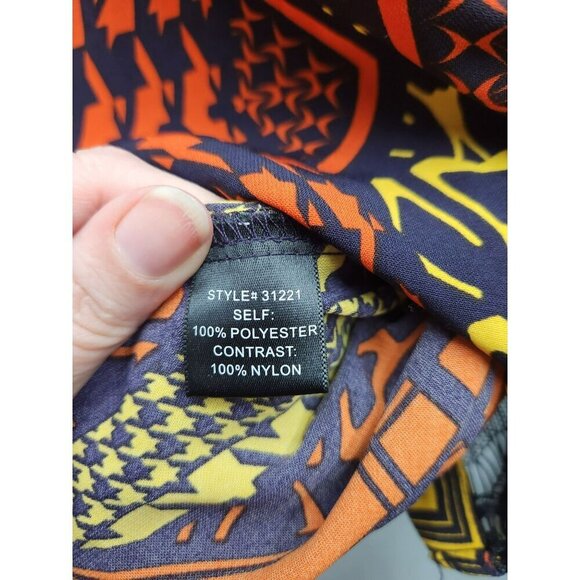 Under Skies Womens S Geometric Print Button-Up Blouse W/ Black Lace Contrast - Picture 3 of 6